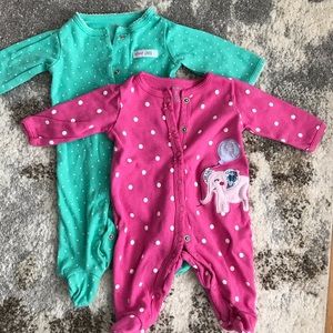 Carters 0-3 girl button two sleepers pajamas